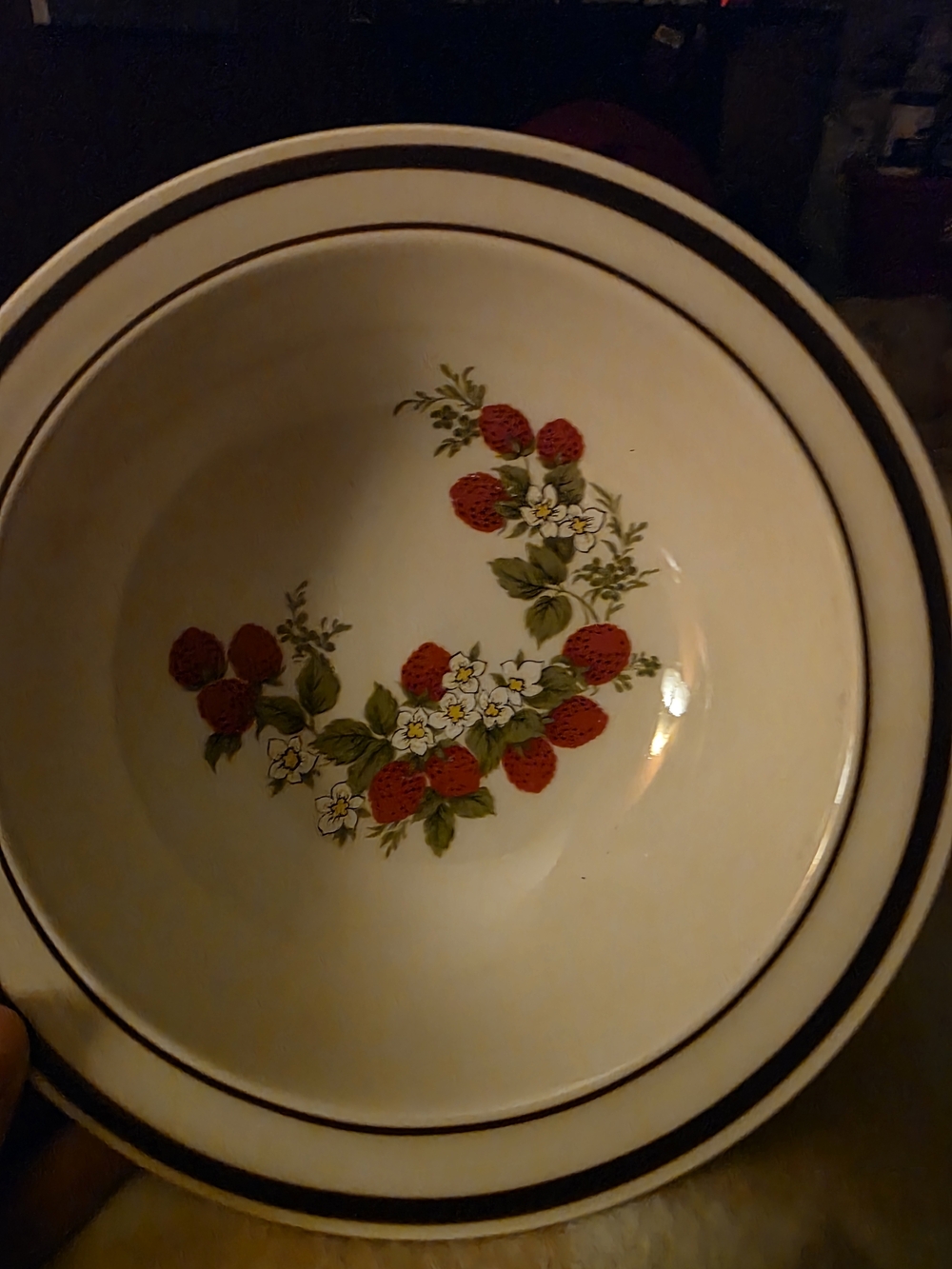 3 Classic Strawberry Blossom Ceramic Serving Bowls- White and Red